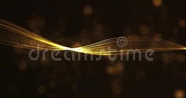 抽象圣诞数字金色闪光闪耀金色粒子，波浪线形状黑色背景流动